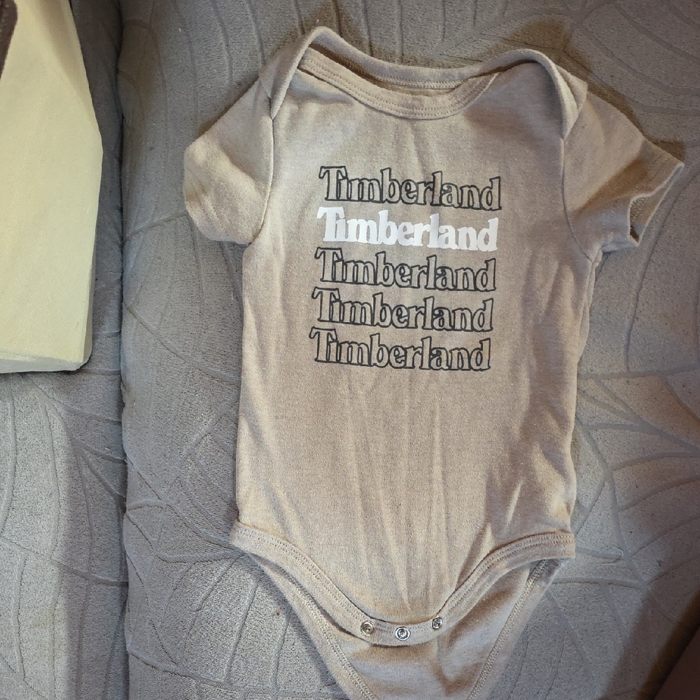 Timberland Beige Logo Stack Baby One-Piece Bodysuit